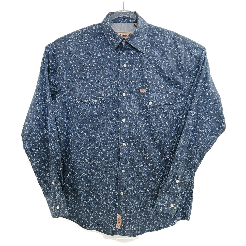 Rafter C Shirt Mens Blue Paisley Western Snap Front Pearl Snaps Pro Flex 45‎
